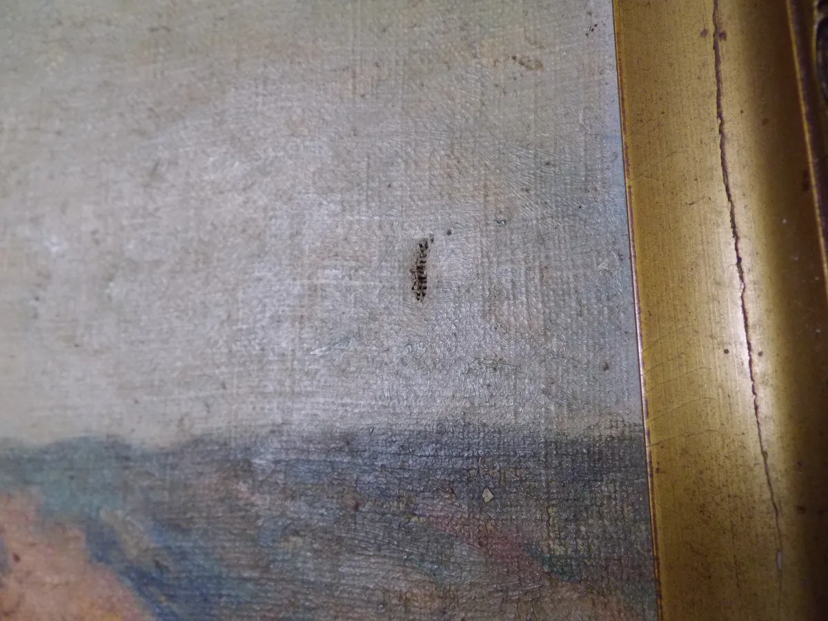 Rare: Tableau ancien d'un paysage de Paul de Castro - peinture - à restaurer vue 4