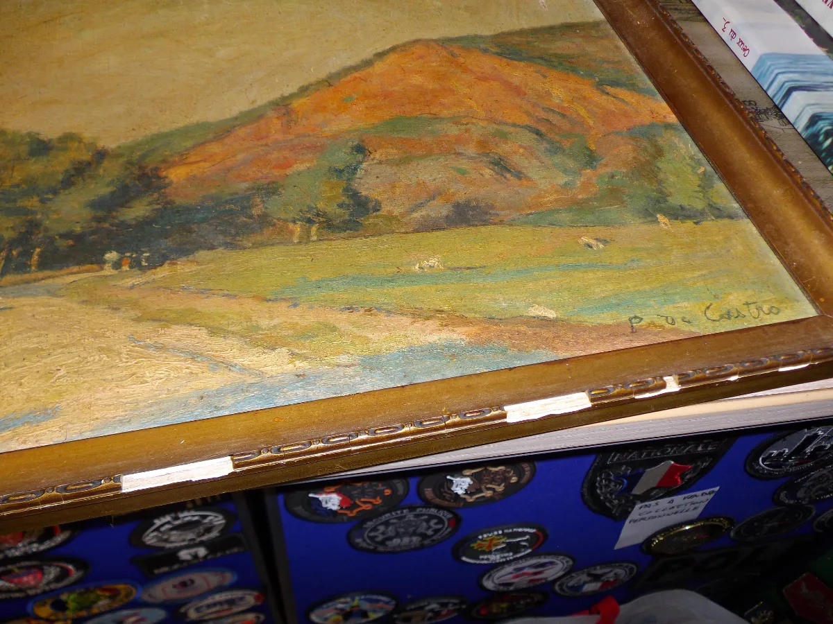 Rare: Tableau ancien d'un paysage de Paul de Castro - peinture - à restaurer vue 6