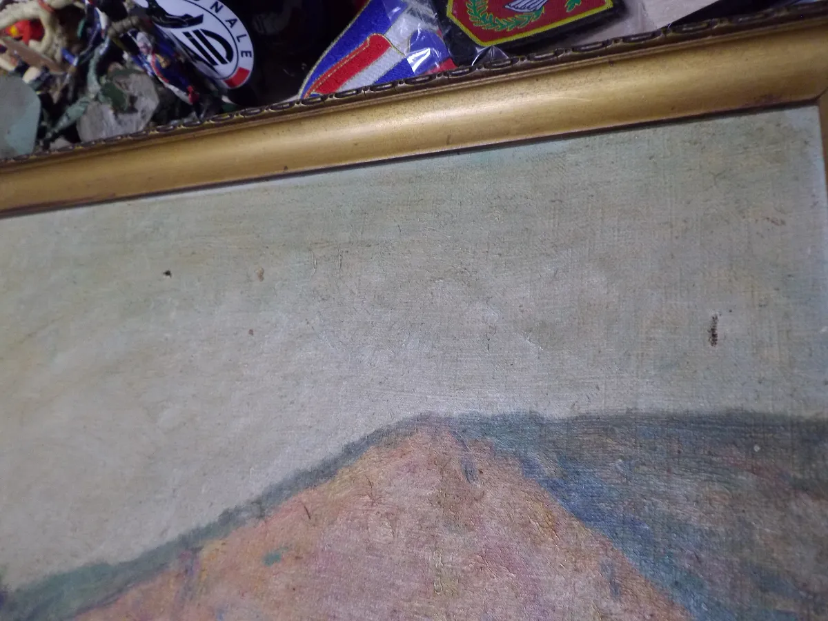 Rare: Tableau ancien d'un paysage de Paul de Castro - peinture - à restaurer vue 7