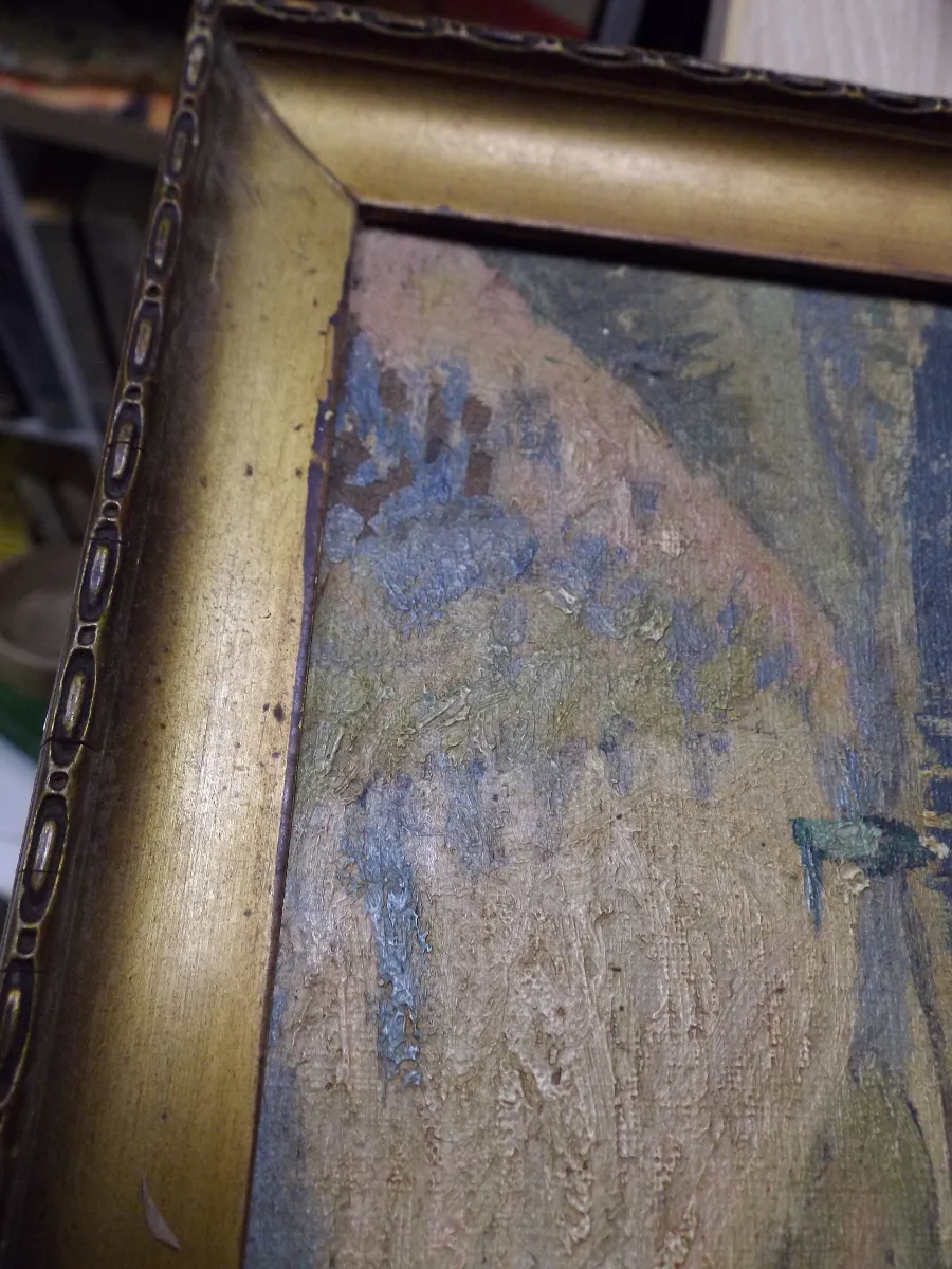Rare: Tableau ancien d'un paysage de Paul de Castro - peinture - à restaurer vue 8