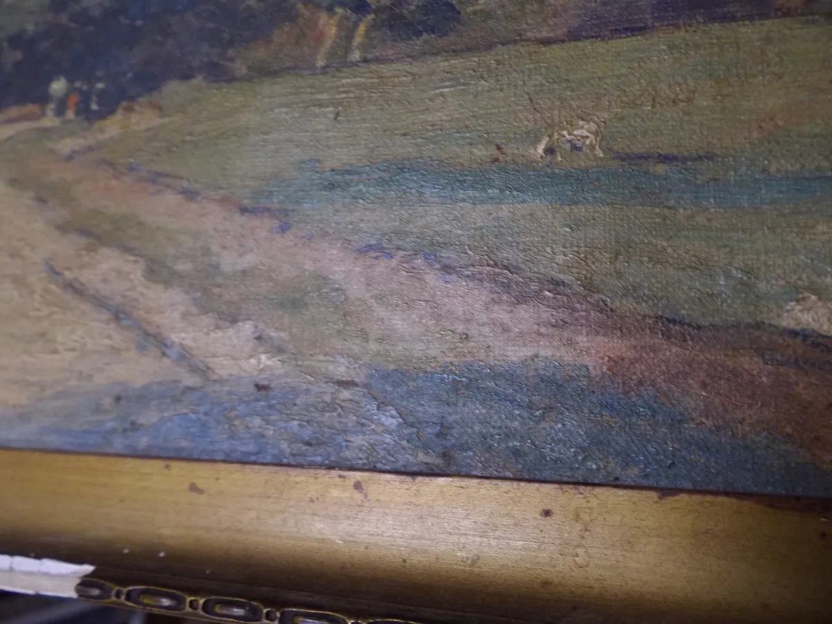 Rare: Tableau ancien d'un paysage de Paul de Castro - peinture - à restaurer vue 9